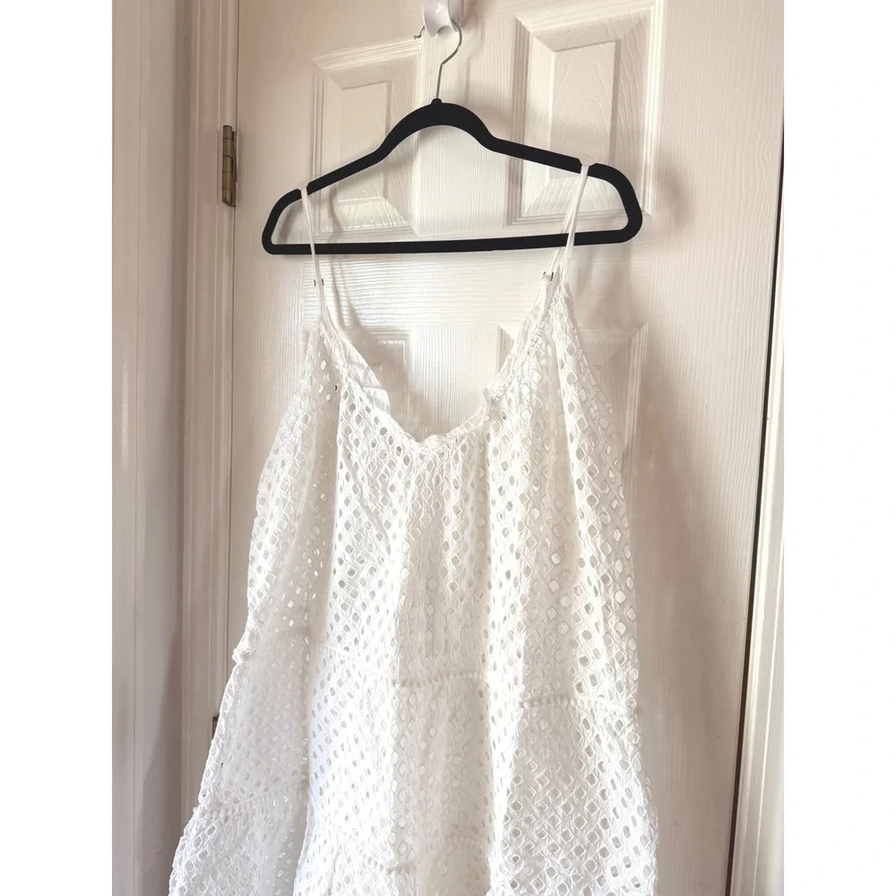 Ramy Brook Marg Dress Swim Cover-Up White Eyelet Tiered Mini Size Medium